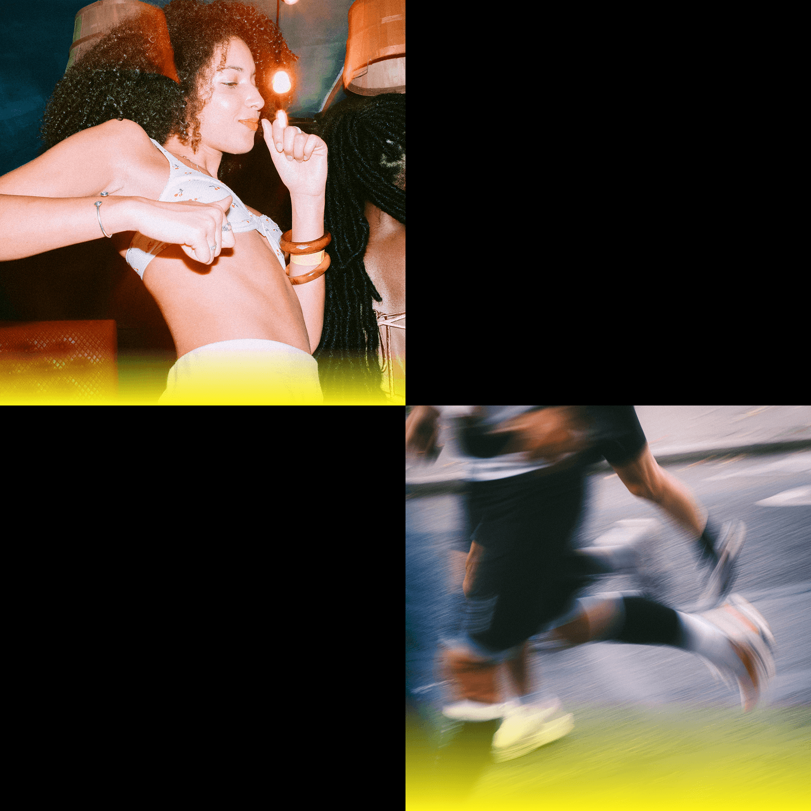 Blocked figures in motion.
